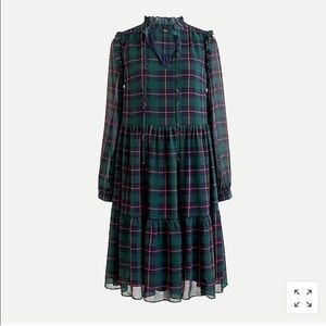 NWT J Crew tie-neck tiered tartan dress, S